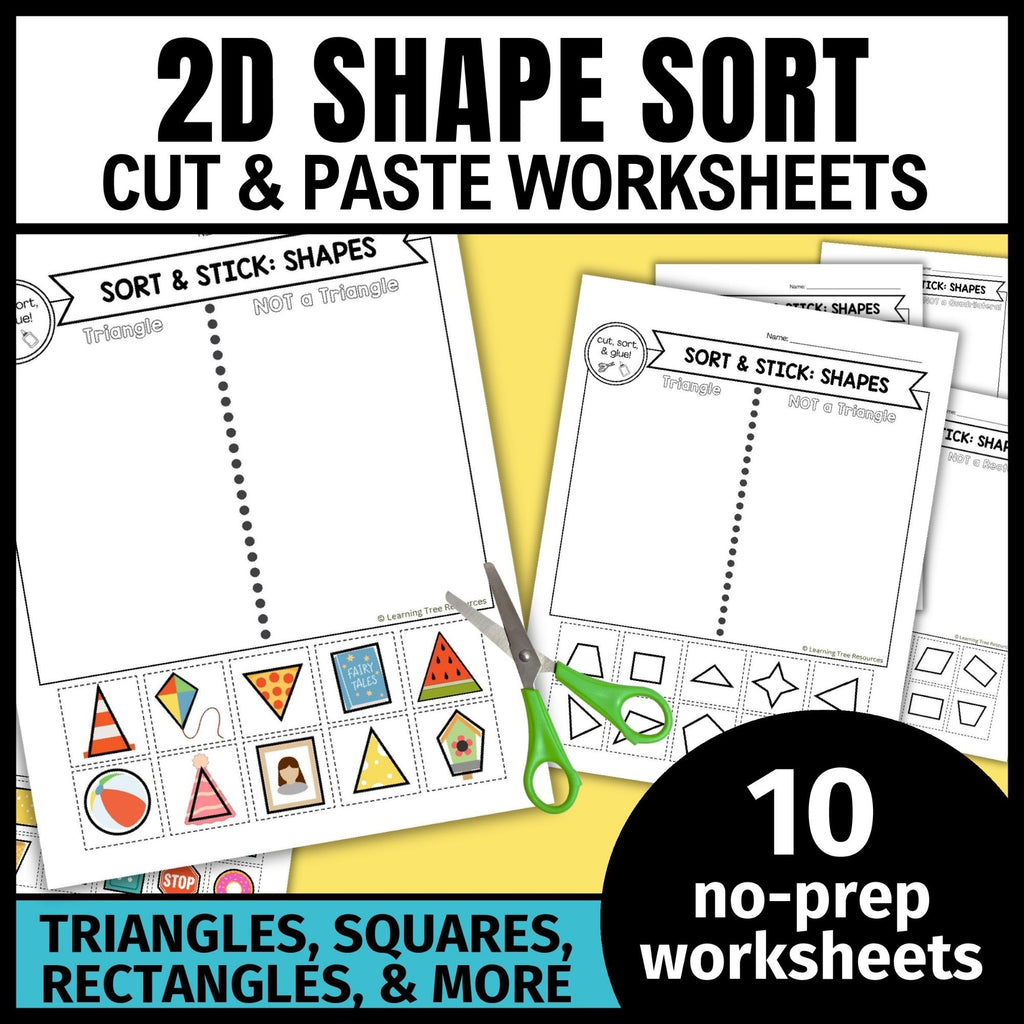 2D Shape Sorting Cut and Paste Worksheets