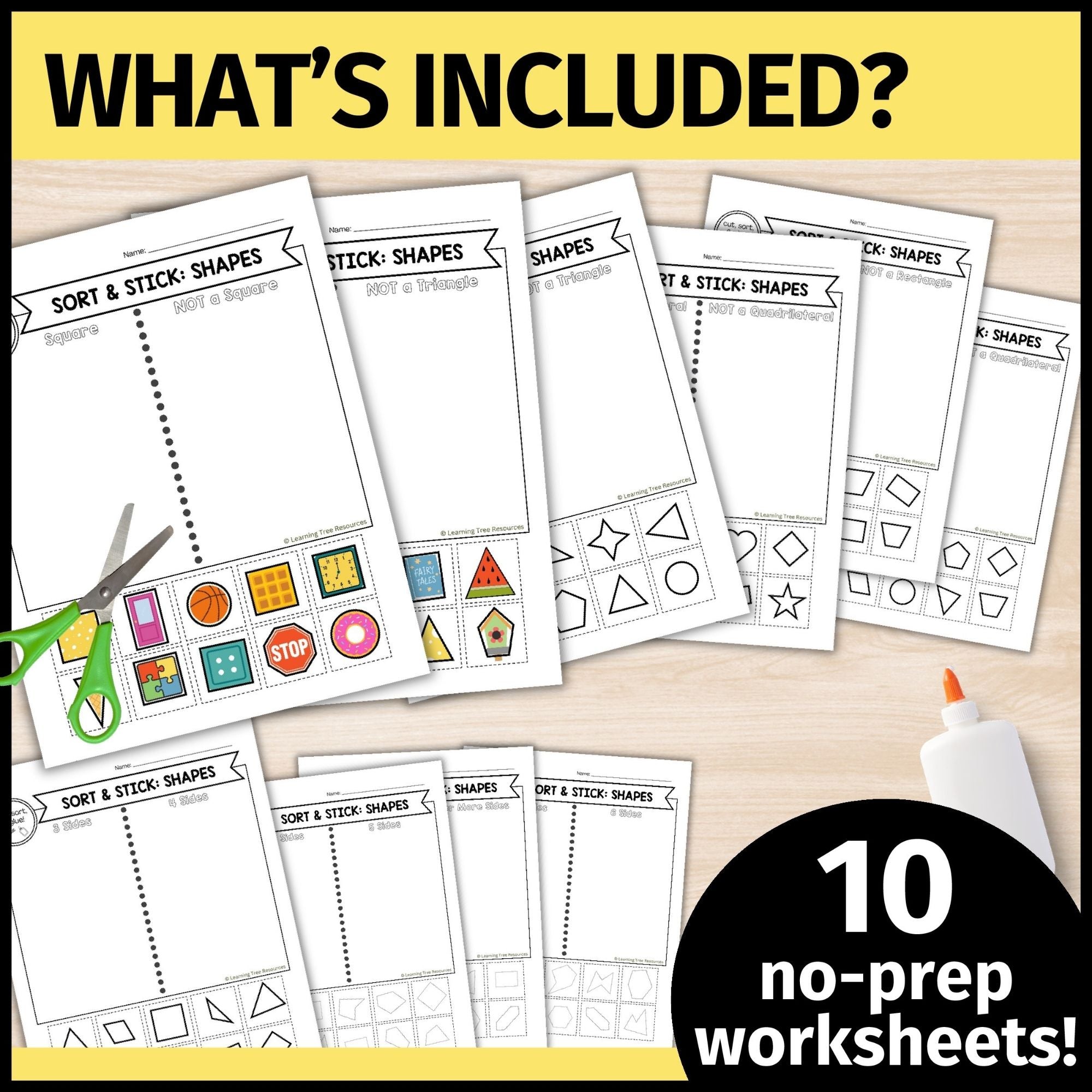 2D Shape Sorting Cut and Paste Worksheets