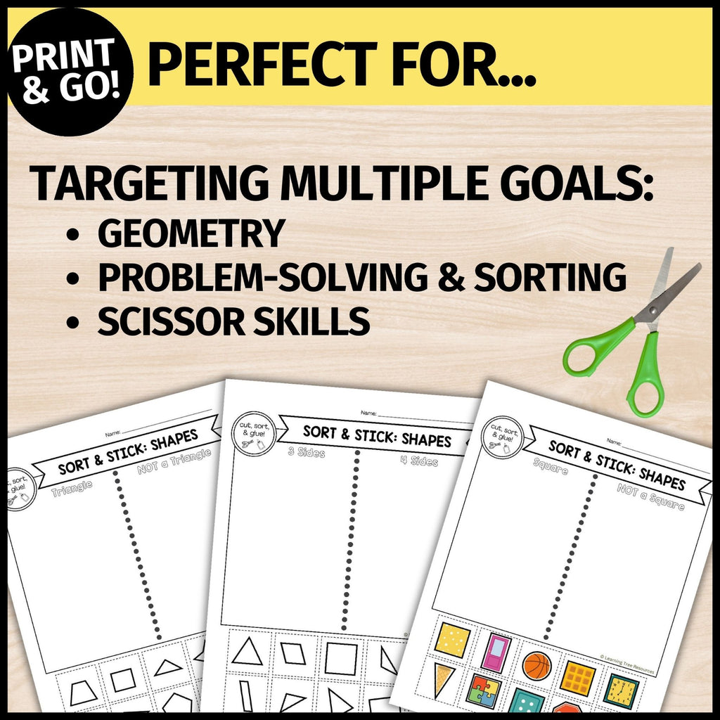 2D Shape Sorting Cut and Paste Worksheets