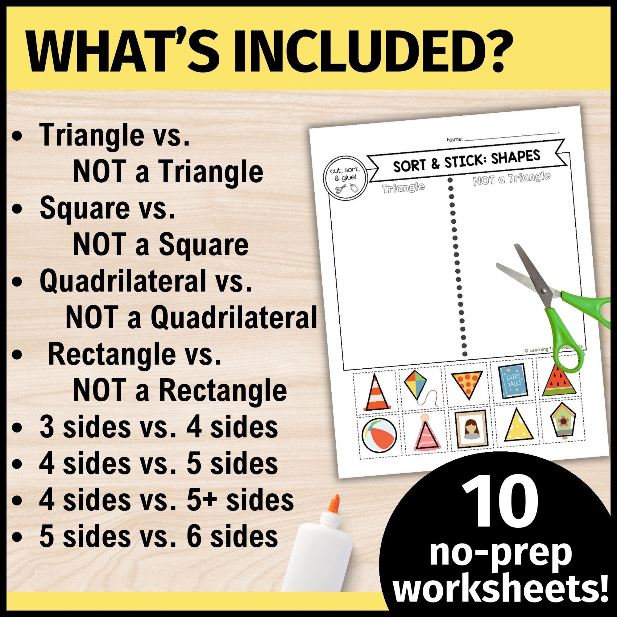 2D Shape Sorting Cut and Paste Worksheets