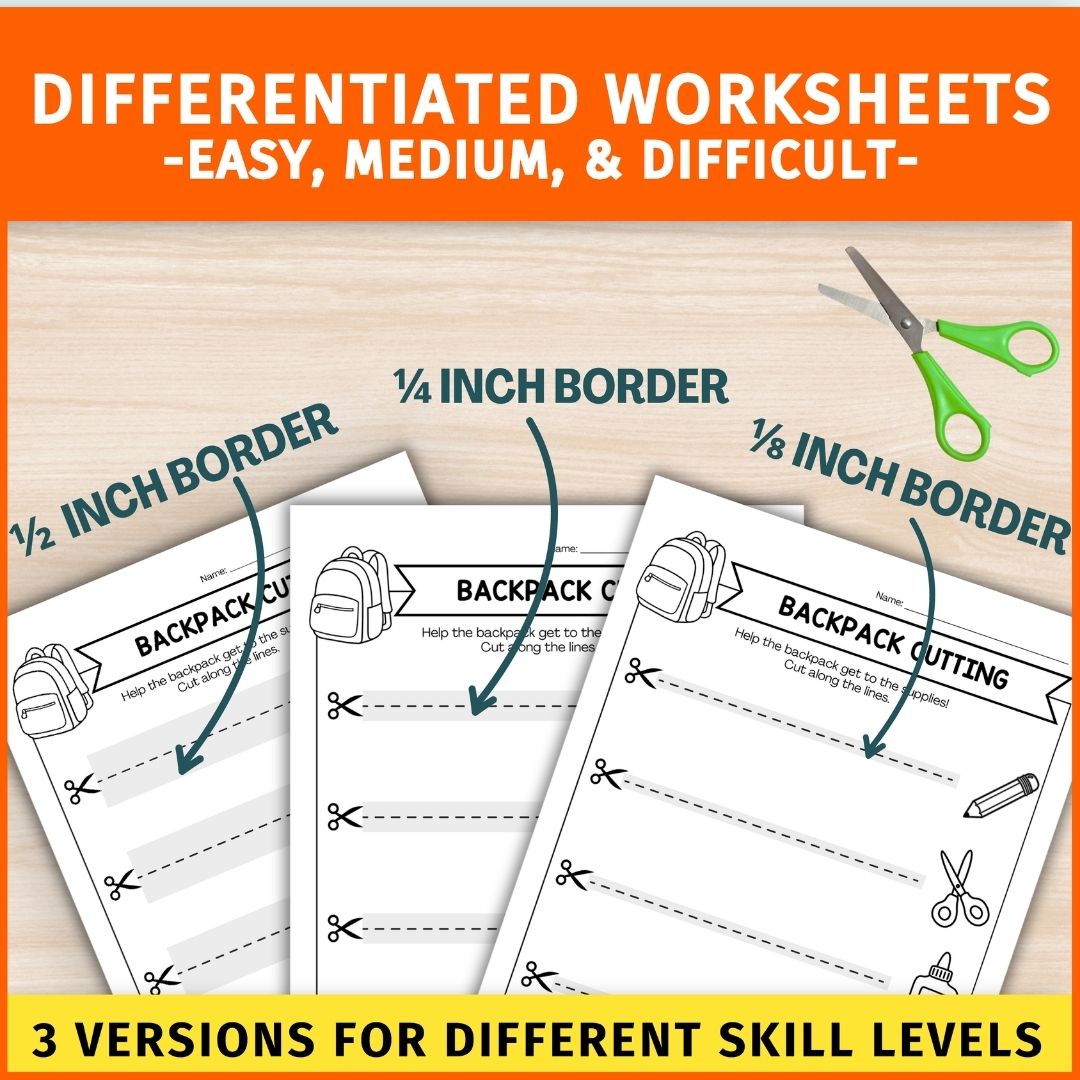 Fall Cutting Practice with Scissors-Cutting Straight Lines Worksheets for Kindergarten & Preschool
