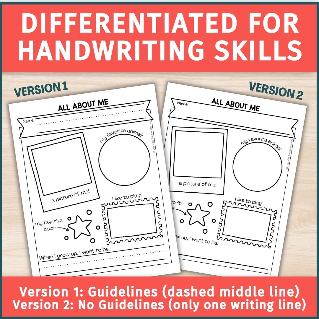 All About Me- Handwriting Worksheet for Back to School- First Week of School OT Activities
