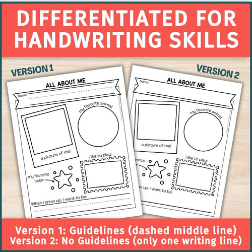 All About Me- Handwriting Worksheet for Back to School- First Week of School OT Activities