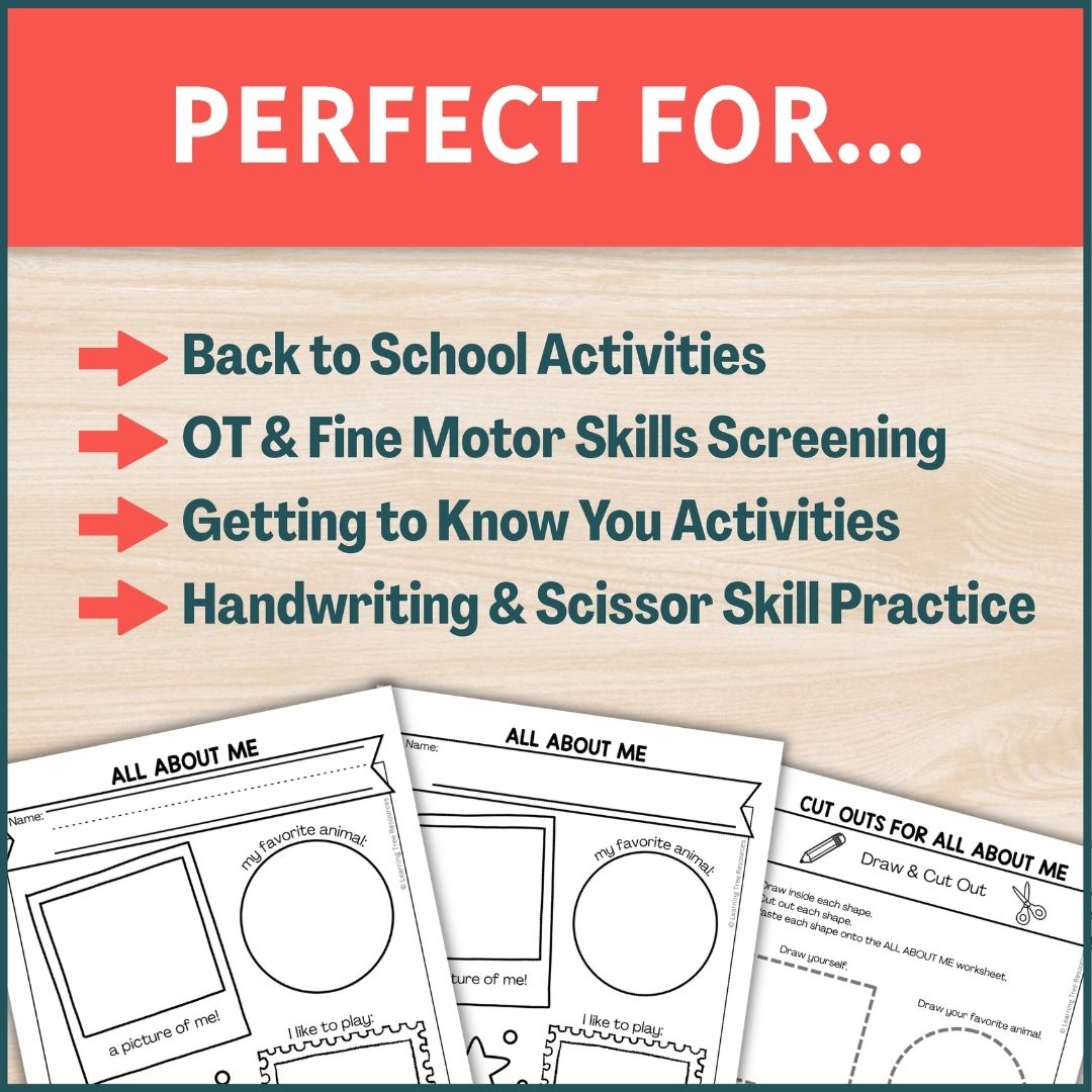 All About Me- Handwriting Worksheet for Back to School- First Week of School OT Activities