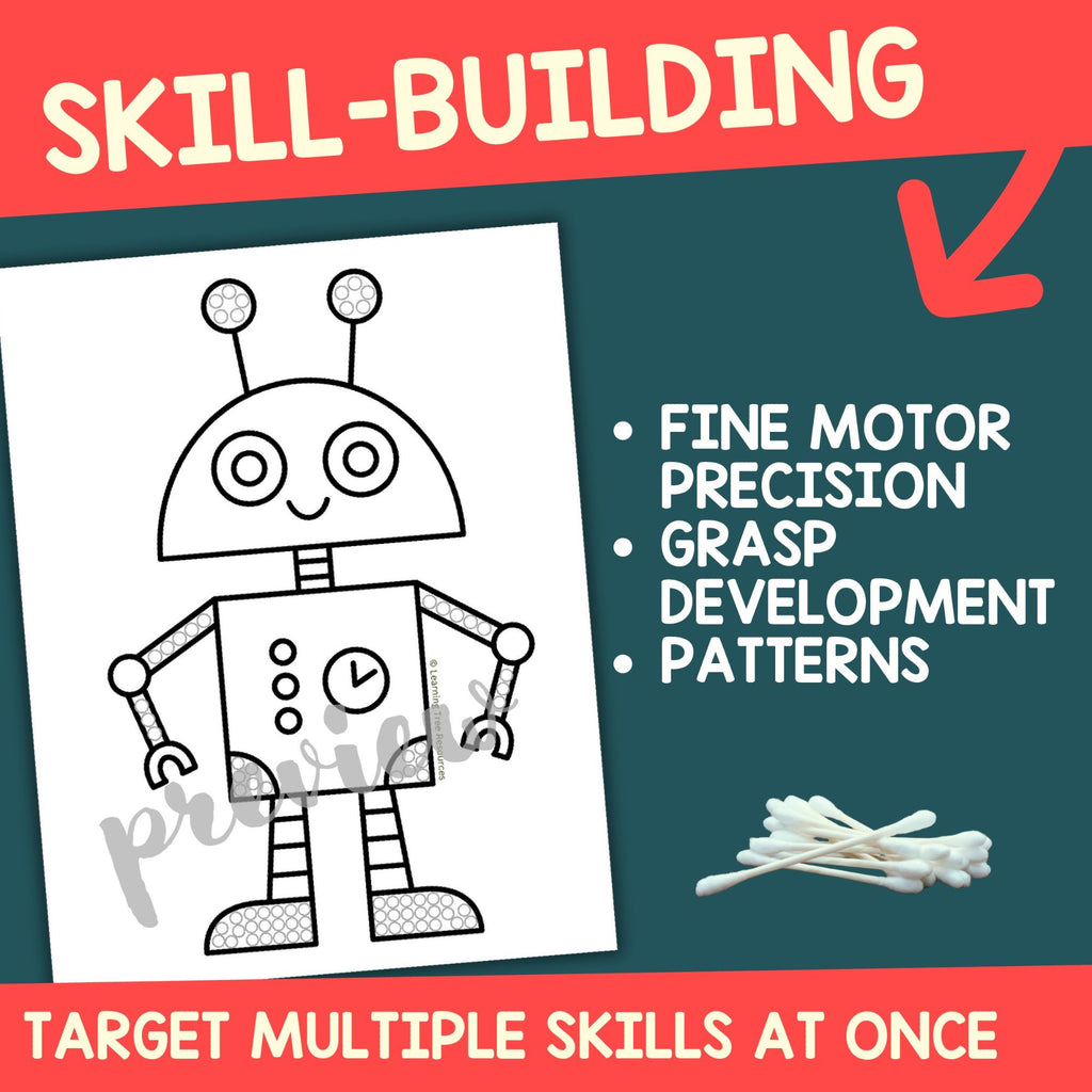 Robot Q-Tip Painting- Robot Fine Motor Craft- Dot Art