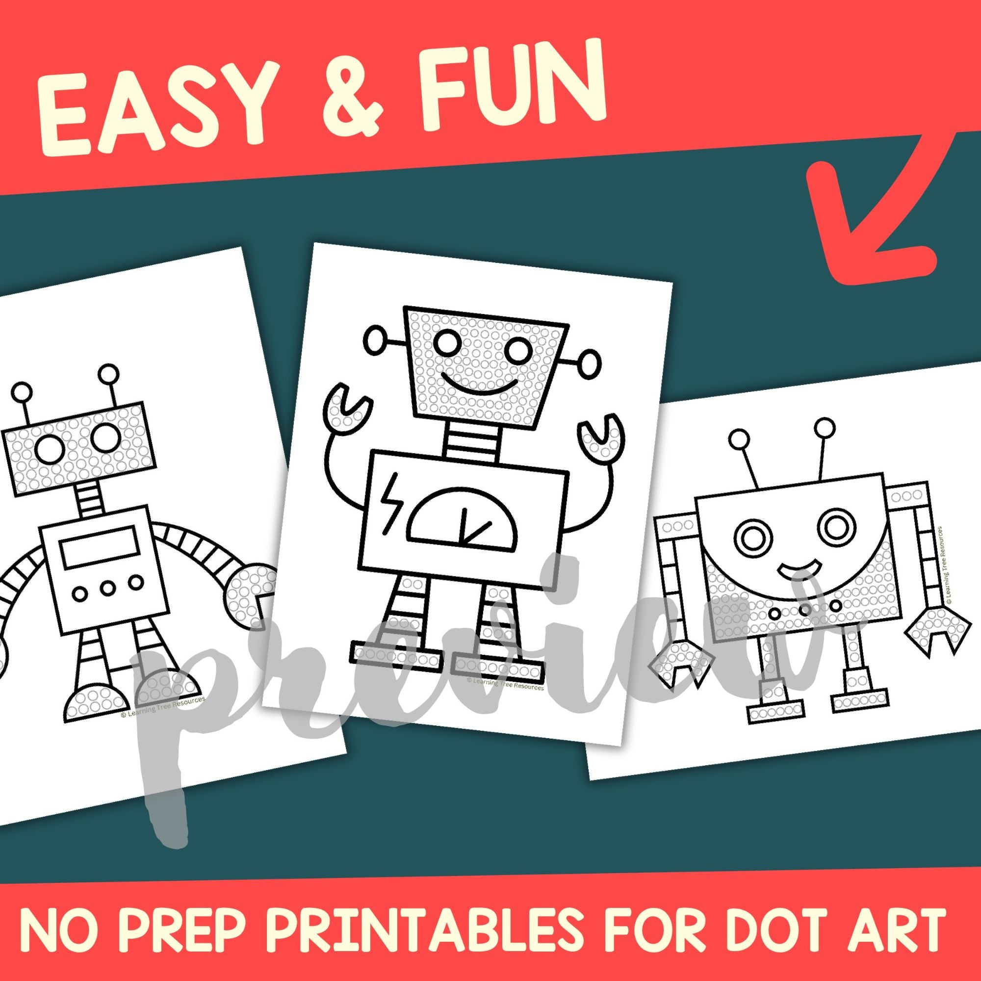 Robot Q-Tip Painting- Robot Fine Motor Craft- Dot Art