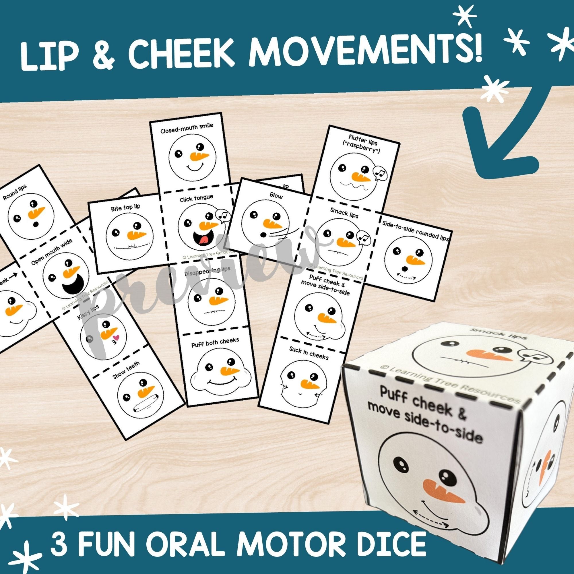 Snowman Oral Motor Dice Game for Winter Speech Therapy & Feeding Therapy