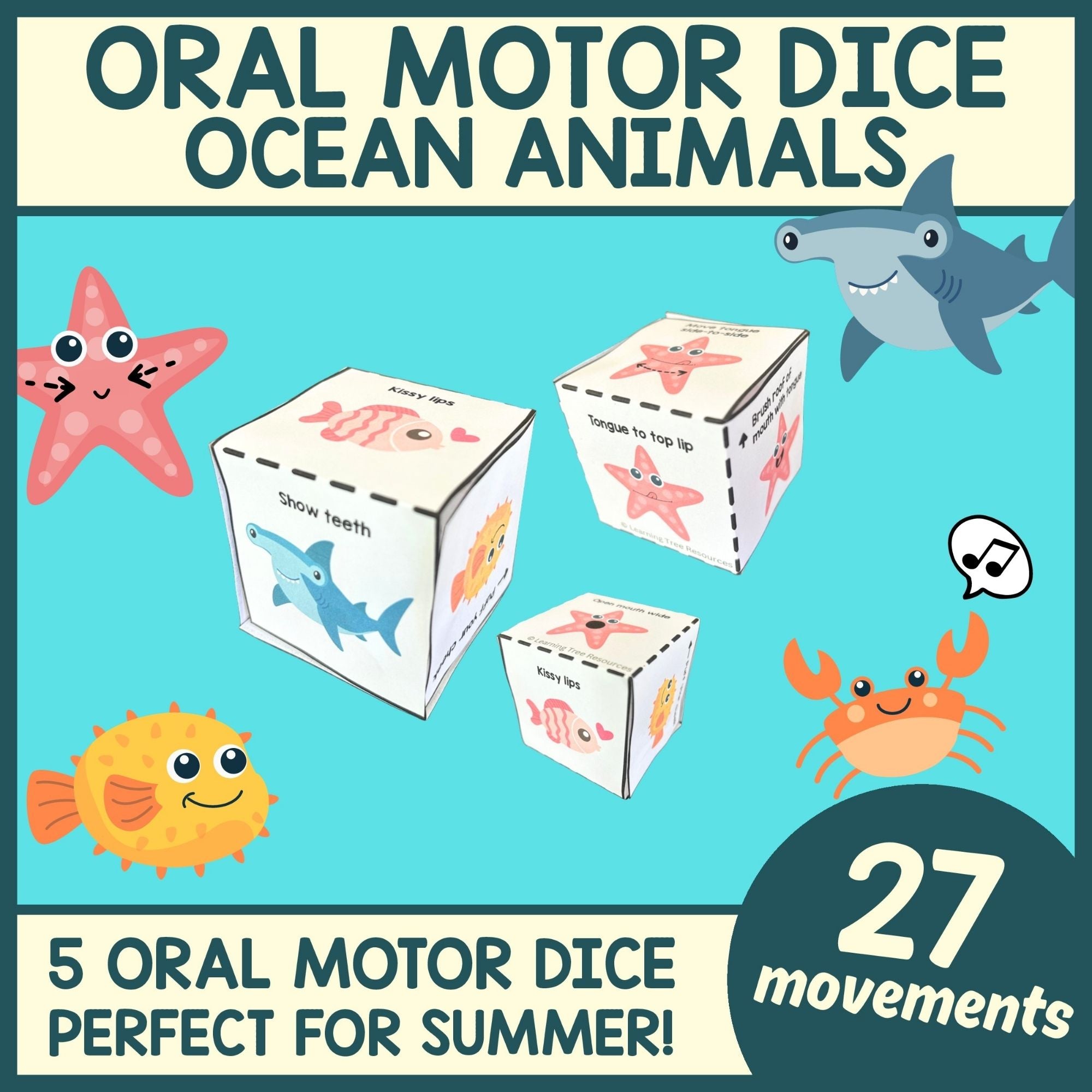 Ocean Oral Motor Game- Oral Motor Dice for Summer Feeding Therapy & Speech Therapy