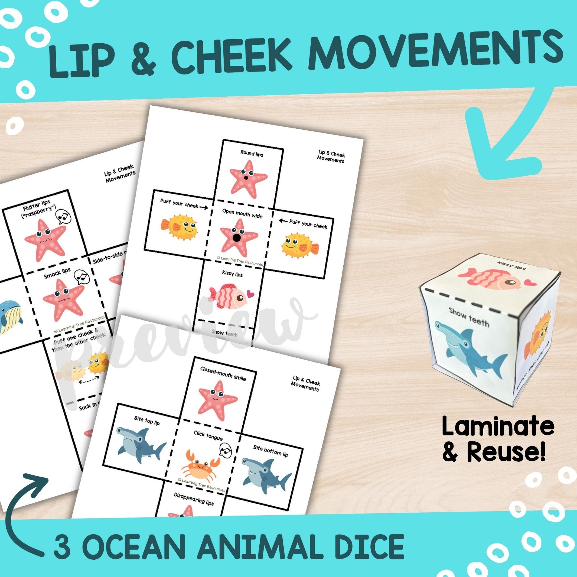 Ocean Oral Motor Game- Oral Motor Dice for Summer Feeding Therapy & Speech Therapy