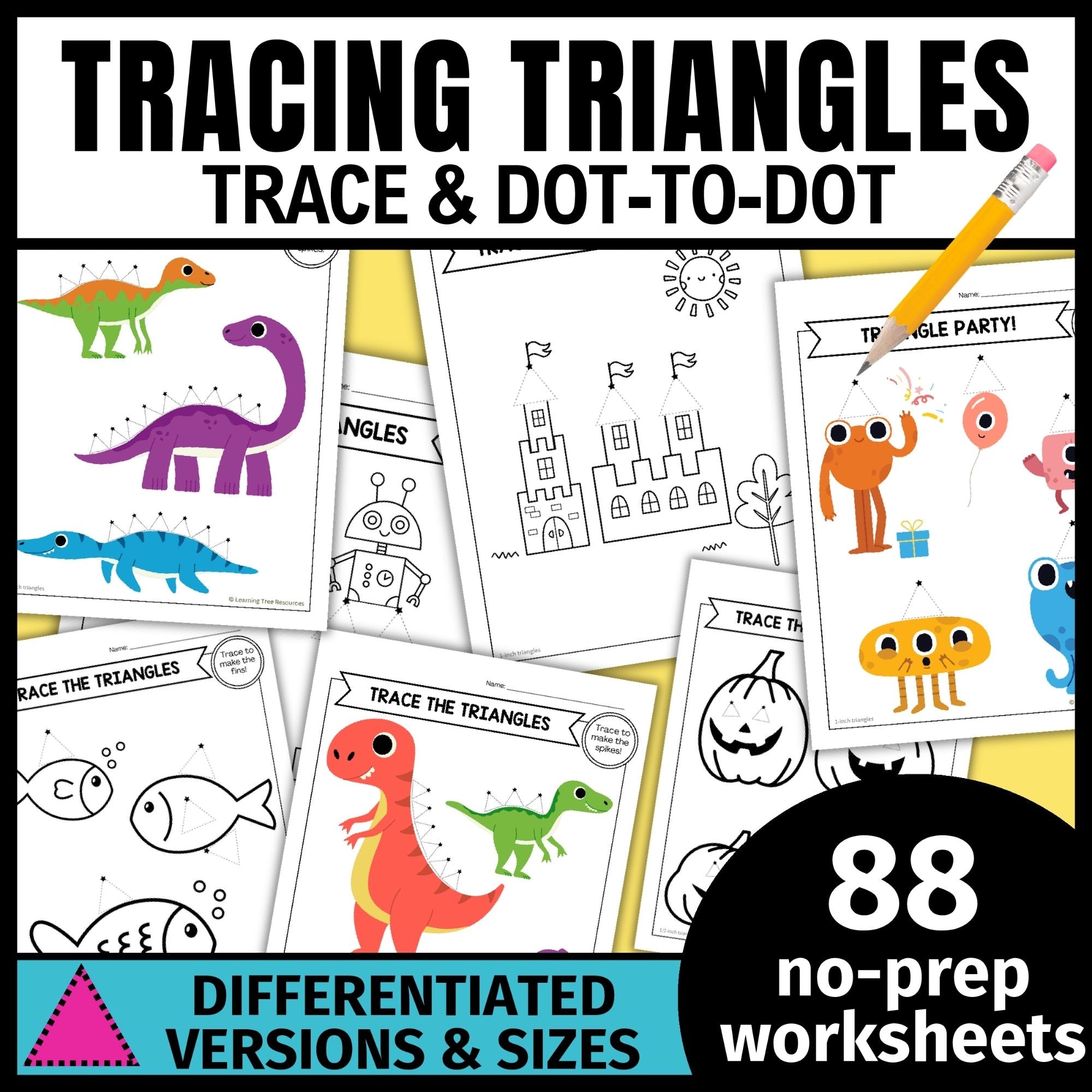 Tracing and Drawing Triangles Worksheets- 2D Basic Shape Tracing & Prewriting