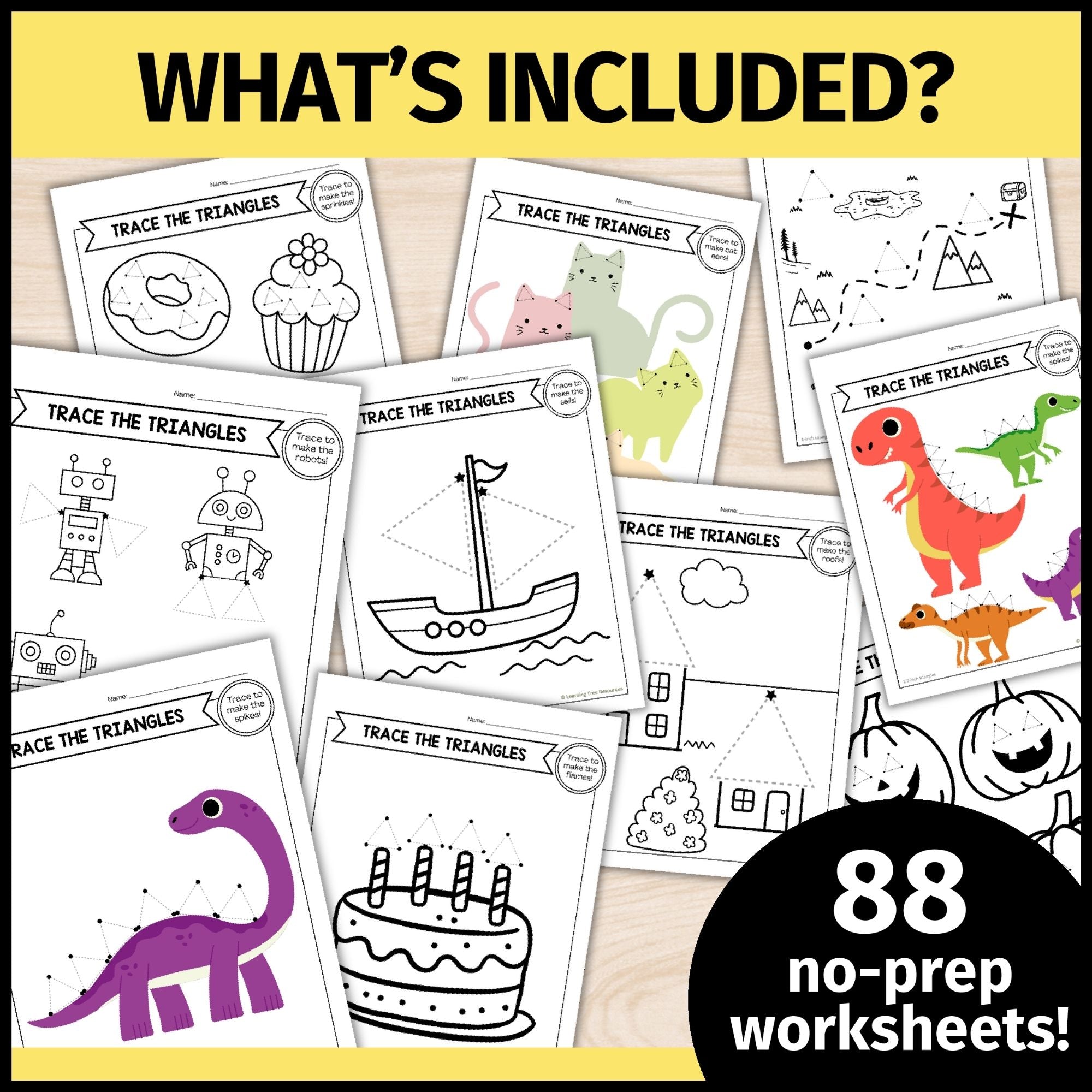 Tracing and Drawing Triangles Worksheets- 2D Basic Shape Tracing & Prewriting
