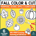 Fall Leaf & Pumpkin Cut Out, Cutting Practice- Apple, Sunflower & Acorn Template