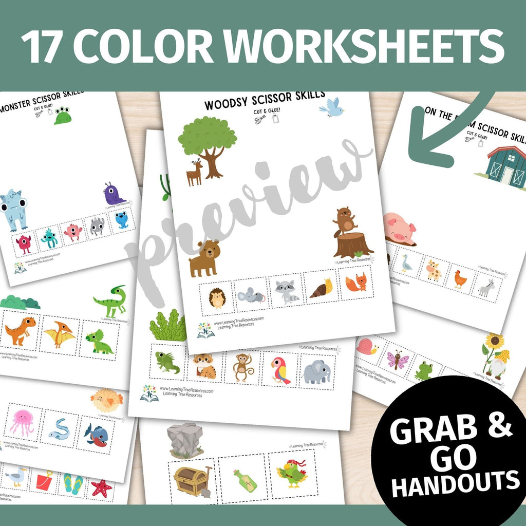 Errorless Cutting Practice Worksheets- Squares Cut and Paste Printables