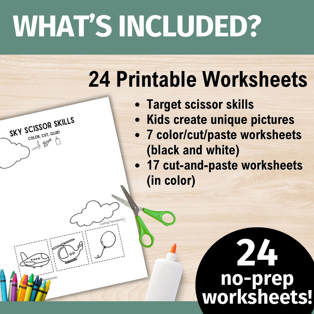 Errorless Cutting Practice Worksheets- Squares Cut and Paste Printables