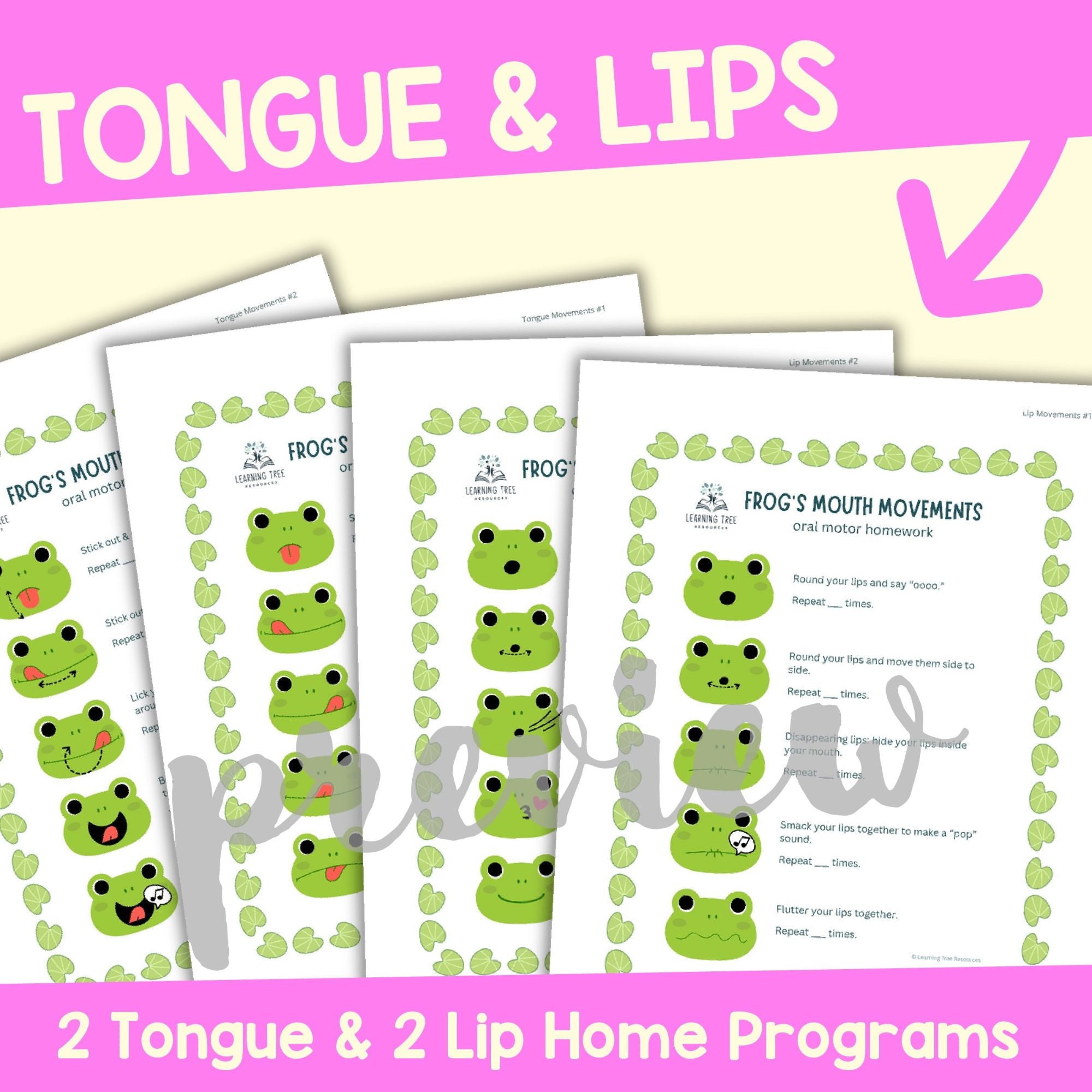 Frog Oral Motor Exercises Home Program- Frog Oral Motor/Movements Homework Sheets