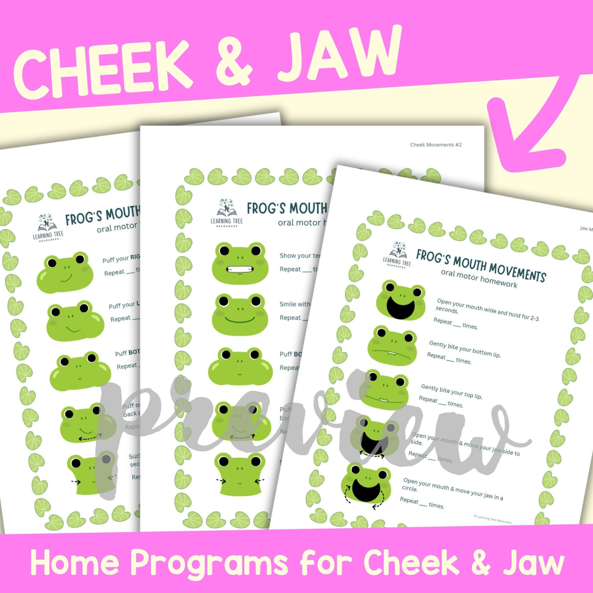 Frog Oral Motor Exercises Home Program- Frog Oral Motor/Movements Homework Sheets