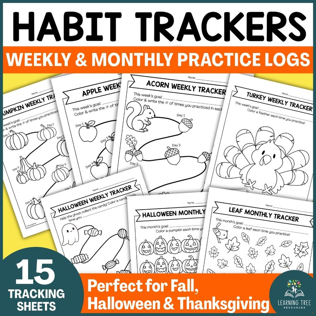 Habit Tracker, Goal Tracker Sheets & Practice Logs for Fall- Autumn Home Program Logs