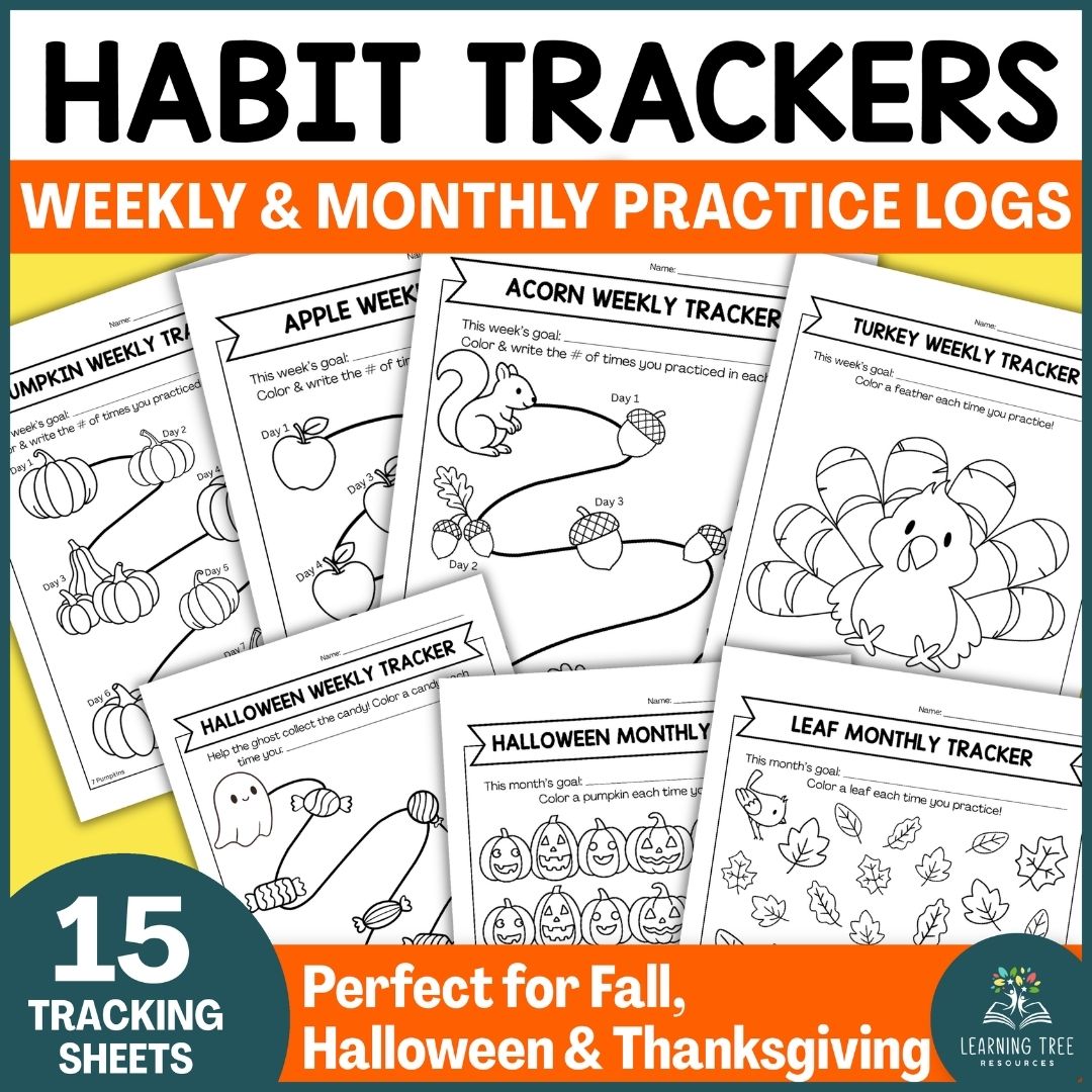 Habit Tracker, Goal Tracker Sheets & Practice Logs for Fall- Autumn Home Program Logs