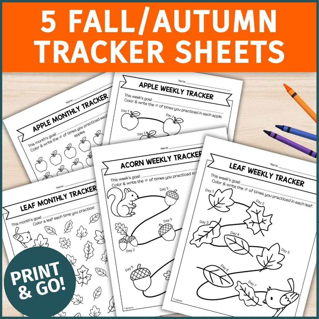 Habit Tracker, Goal Tracker Sheets & Practice Logs for Fall- Autumn Home Program Logs