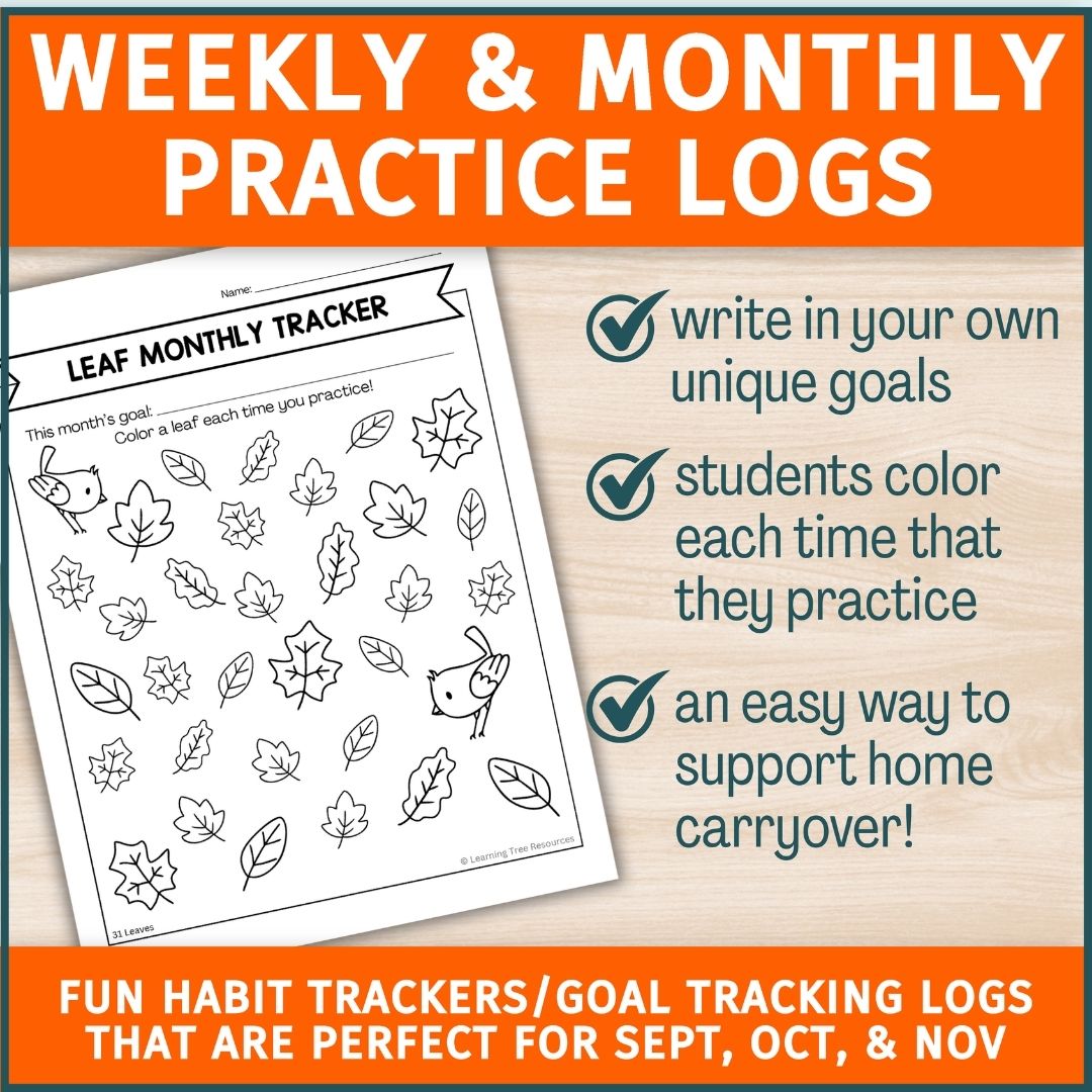 Habit Tracker, Goal Tracker Sheets & Practice Logs for Fall- Autumn Home Program Logs