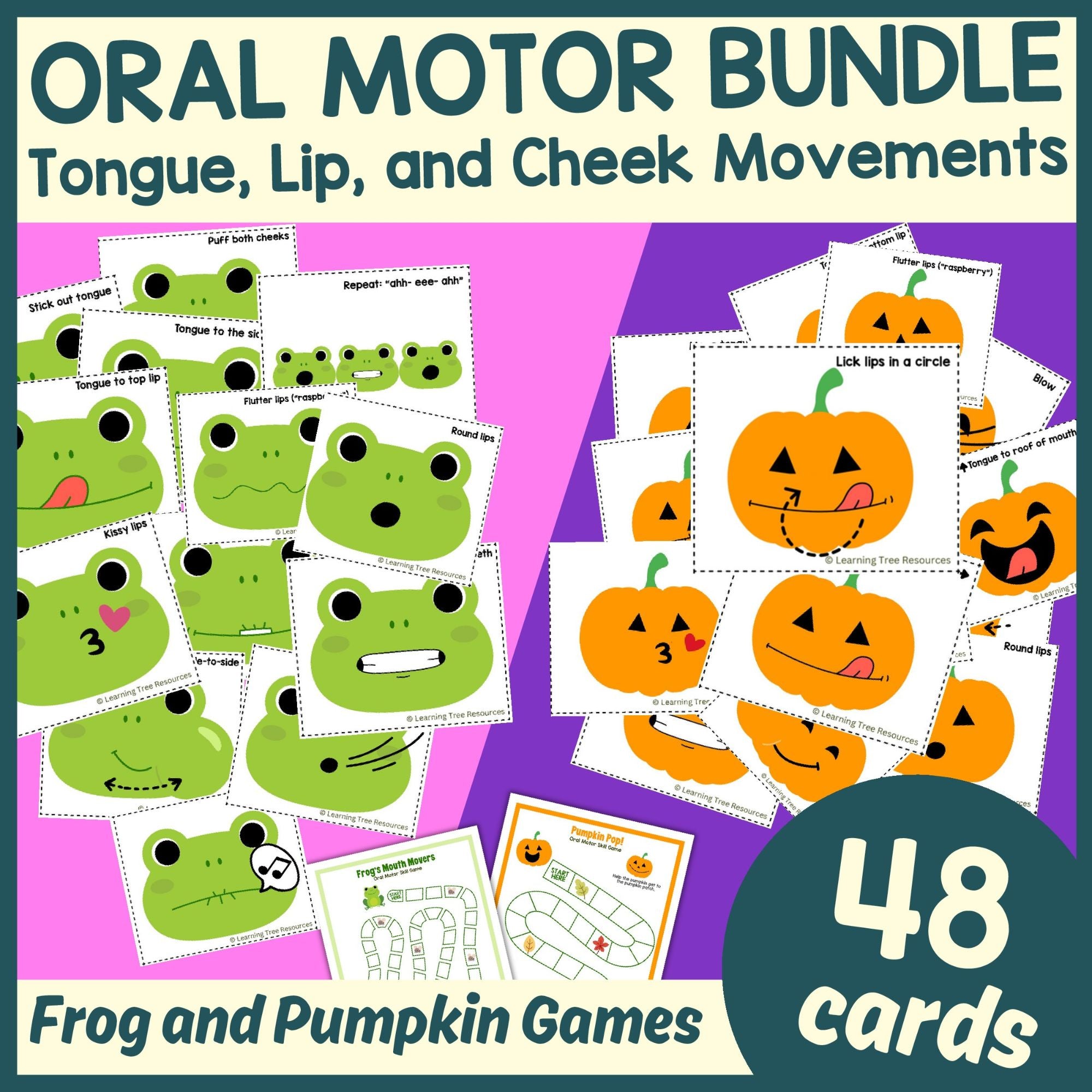 Frog & Pumpkin Oral Motor Games, Oral Motor Flash Cards, & Homework Sheets BUNDLE