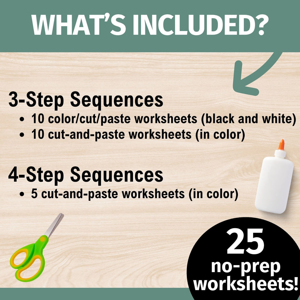 Picture Sequence Worksheets-  3-Step Sequencing & 4-step Sequencing