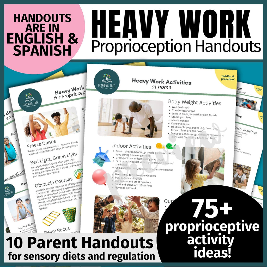 Proprioception, Heavy Work & Sensory Diet Activity Handouts in Spanish & English BUNDLE