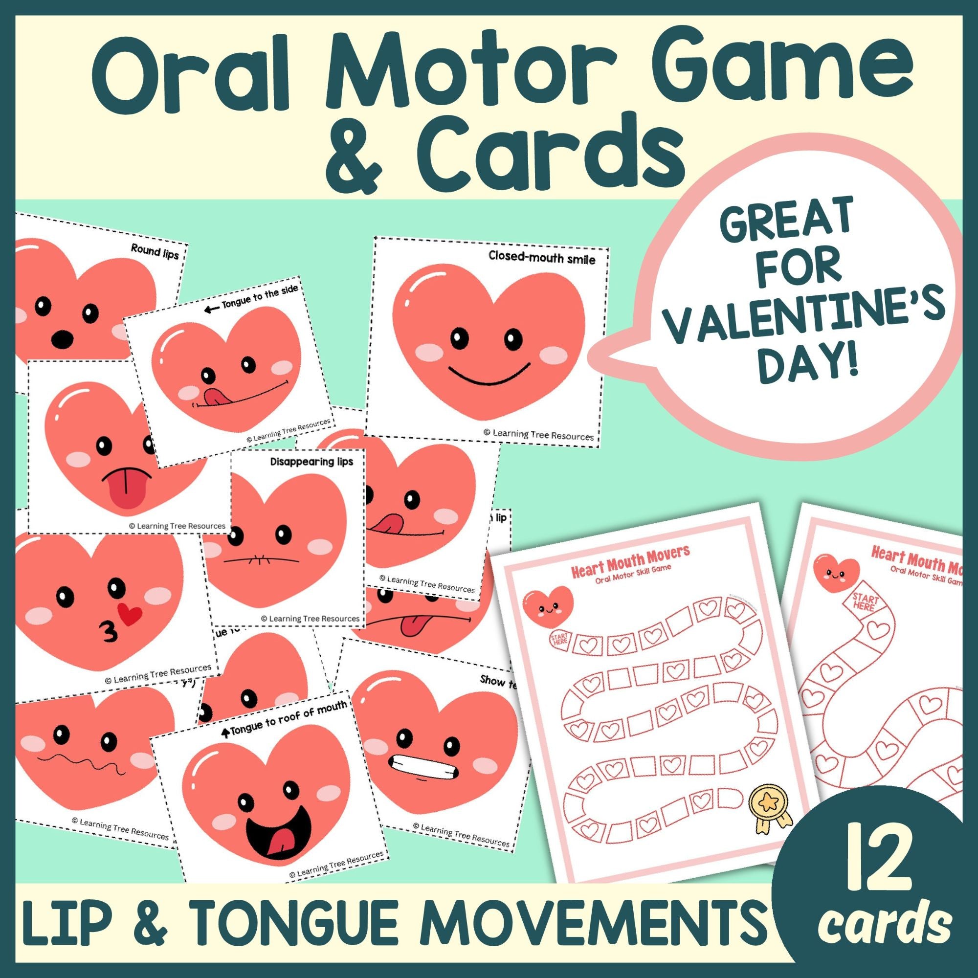 Heart Oral Motor Exercises Game & Speech Therapy Oral Motor Cards for Valentine's Day