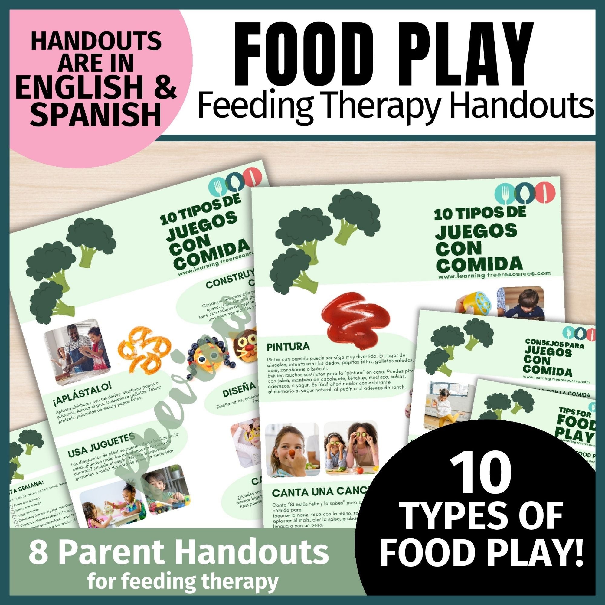 Feeding Therapy Handouts- Spanish & English Food Play Handouts BUNDLE