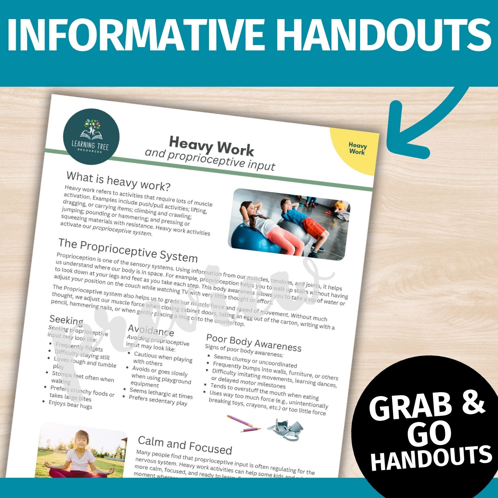 Proprioception, Heavy Work for Sensory Diet, & Proprioceptive Activity Handouts