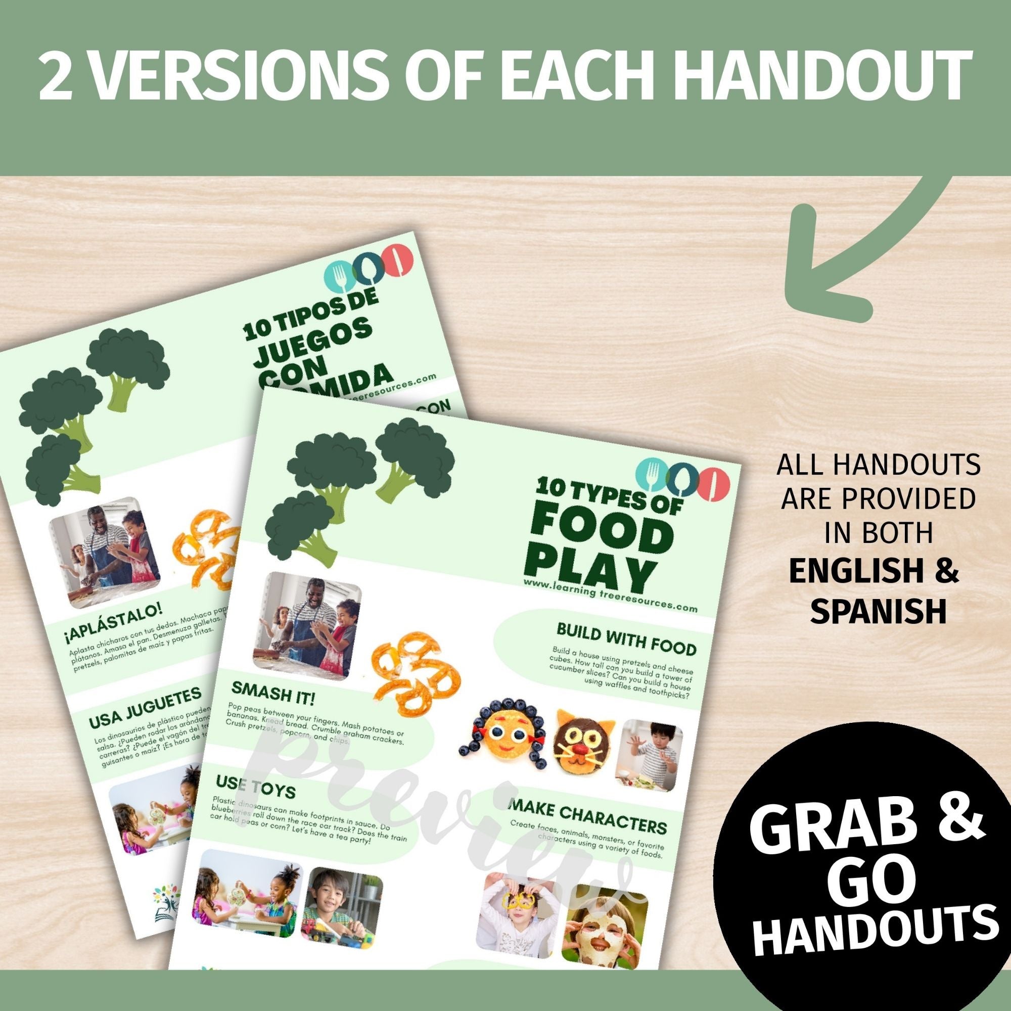 Feeding Therapy Handouts- Spanish & English Food Play Handouts BUNDLE