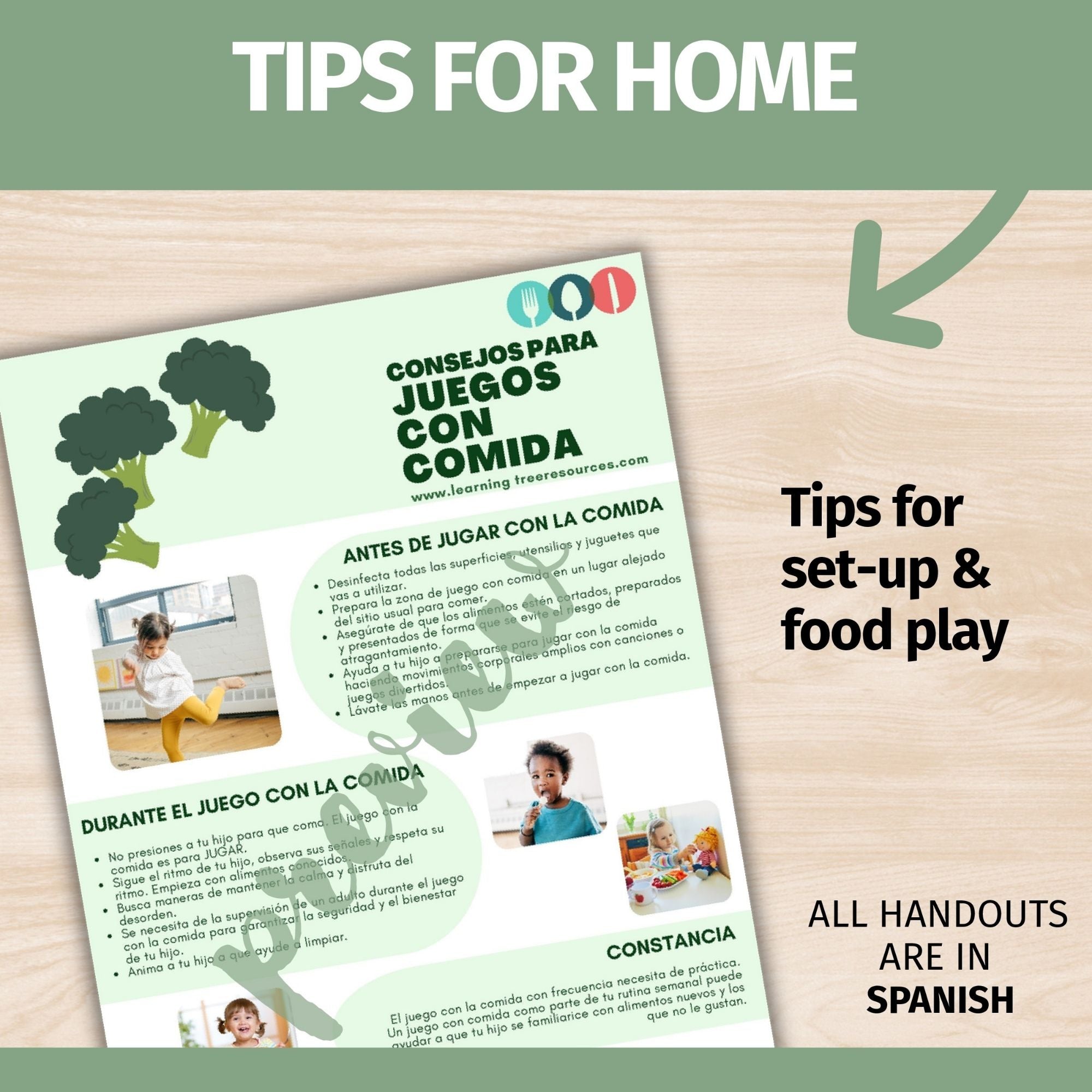 *Spanish* Food Play Handouts for Picky Eaters and Feeding Therapy