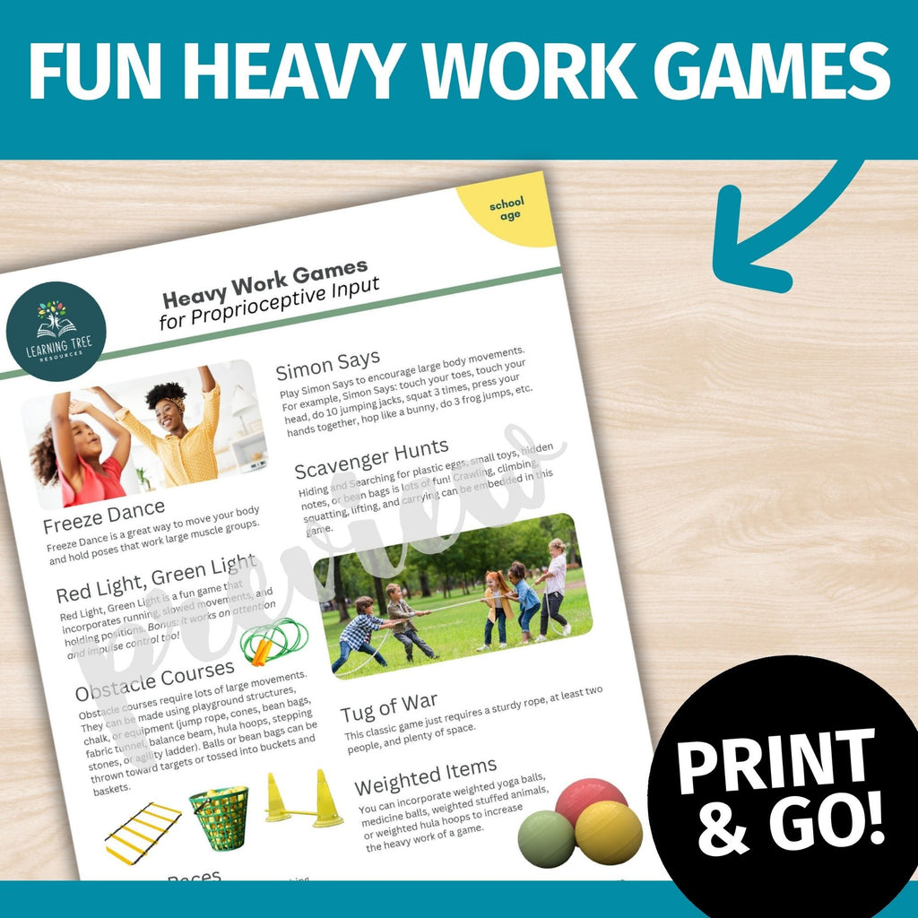 Proprioception, Heavy Work for Sensory Diet, & Proprioceptive Activity Handouts