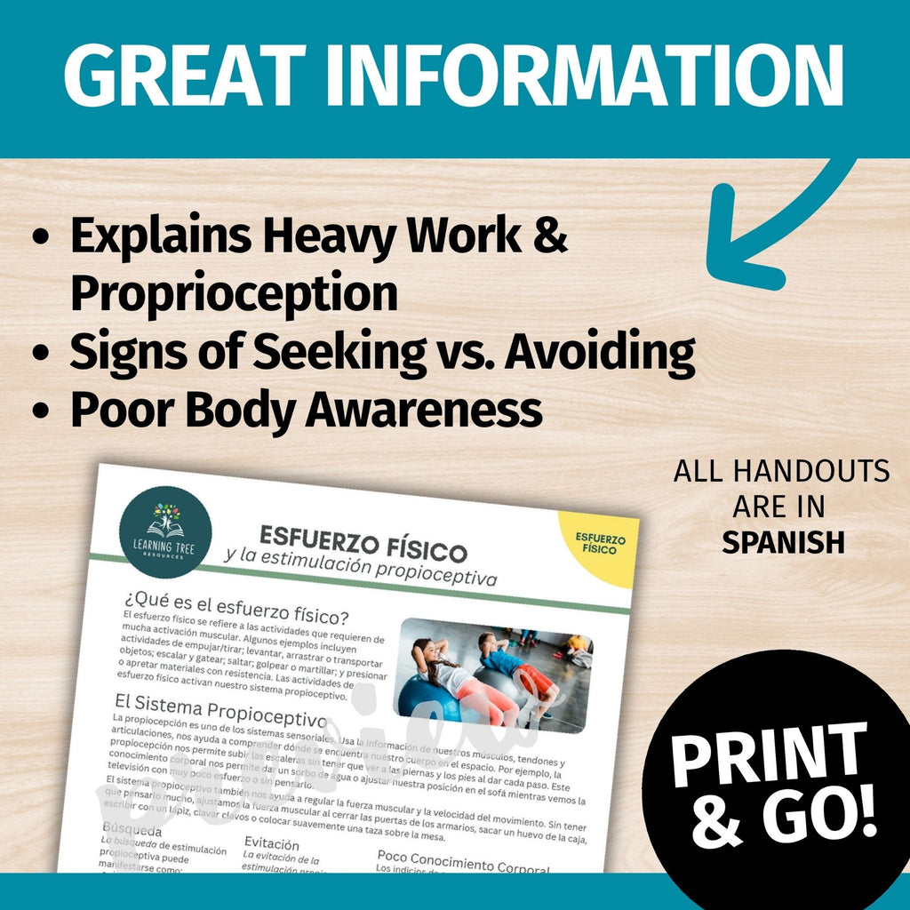 *SPANISH* Proprioception, Heavy Work, & Proprioceptive Sensory Activity Handouts