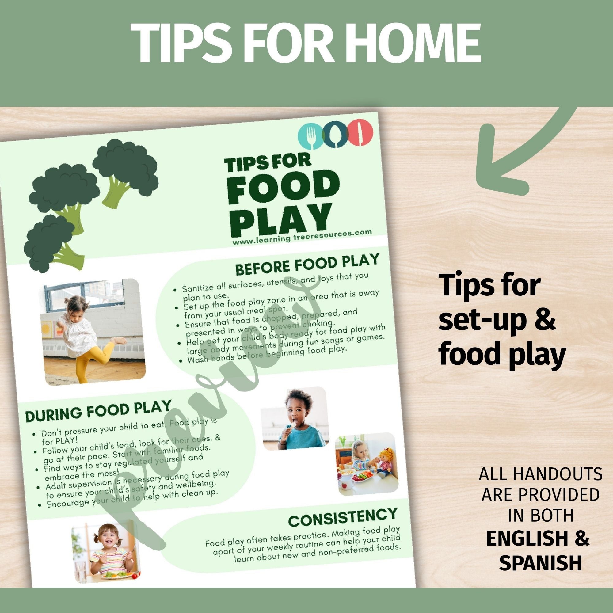 Feeding Therapy Handouts- Spanish & English Food Play Handouts BUNDLE